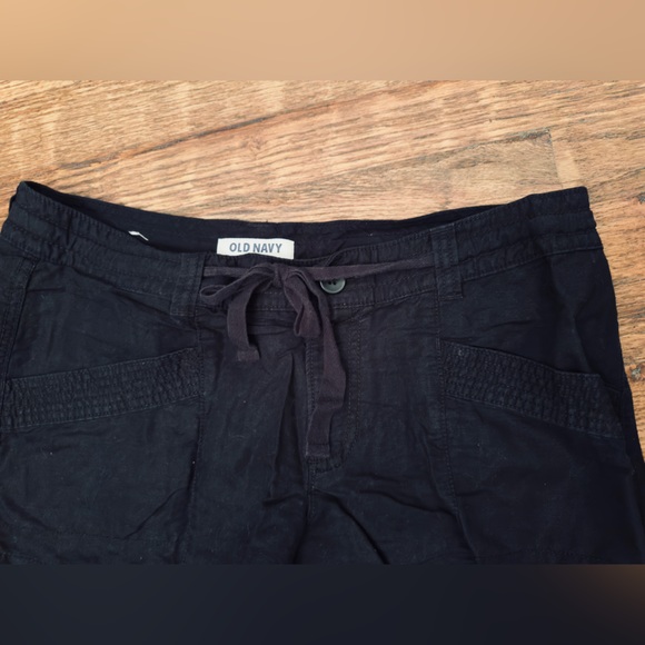 OLD NAVY Black Linen Safari Shorts w Drawstring Waist - Size 8 - Picture 7 of 11